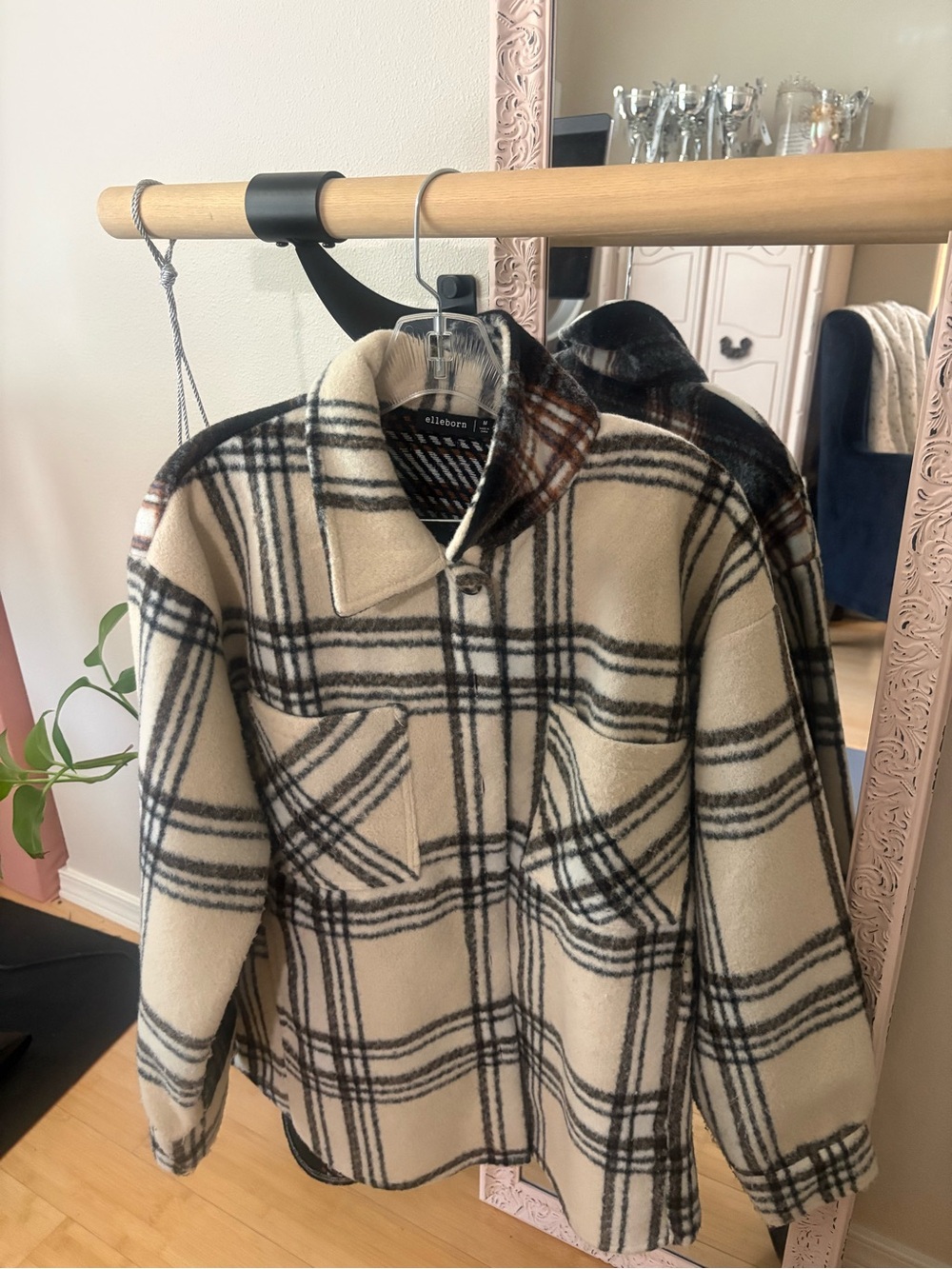 Elleborn Plaid Shacket Jacket in Cream and Black